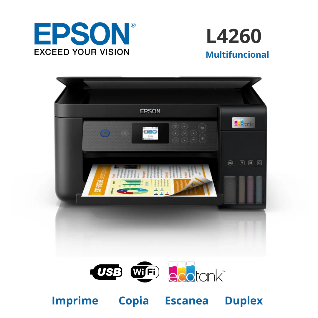 Multifuncional de tinta Epson EcoTank L4260 Imprime / Escanea / Copia / USB / Inalambrica.