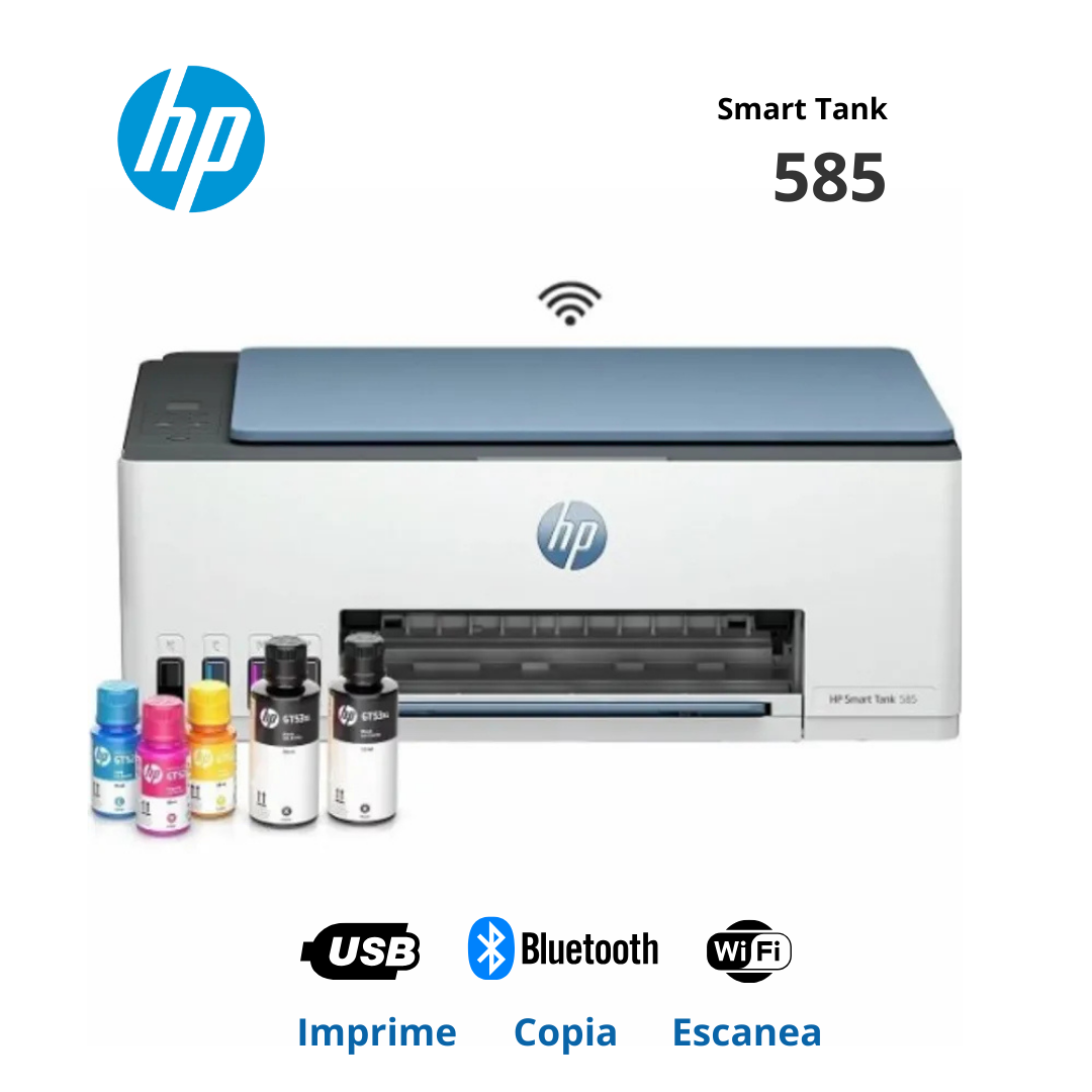Multifuncional de tinta HP Smart Tank 585, Impresión/Escaneo/Copia/Wi-Fi/Bluetooth LE/USB