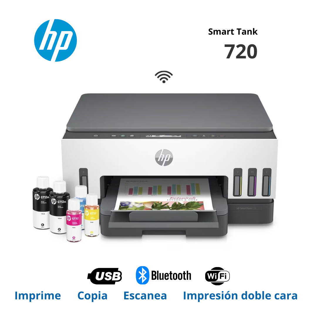Multifuncional de tinta HP Smart Tank 720, Impresión/Escaneo/Copia/Wi-Fi/Bluetooth LE